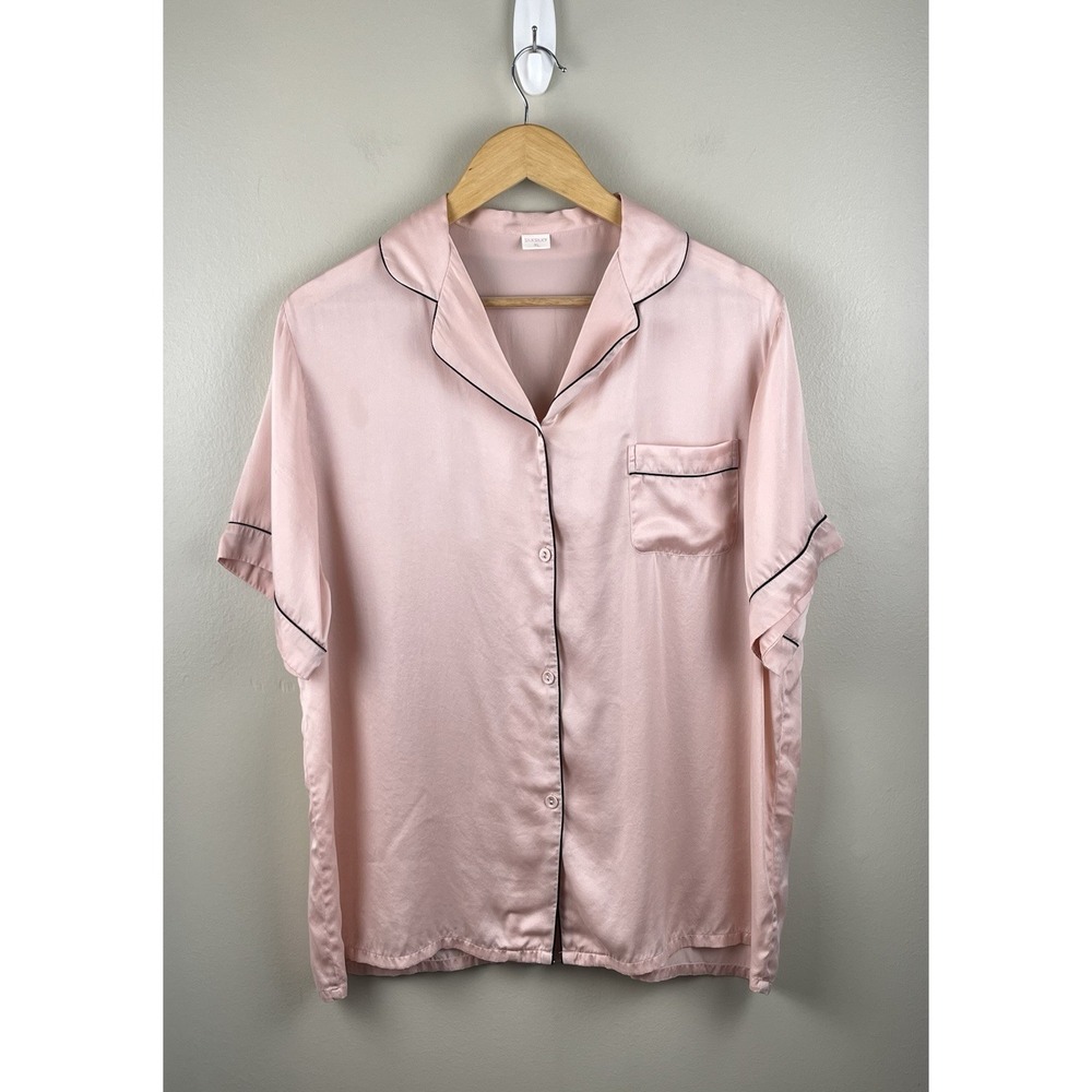 Silksilky 100% Silk Sleep Shirt Button Up XL Women's Pink Black Luxury